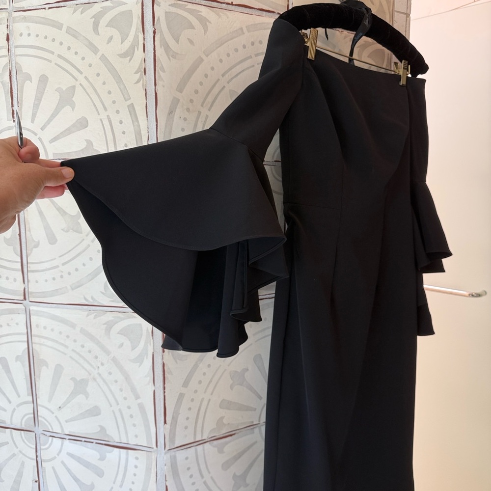 Milly Off-The-Shoulder Black Ruffle Sleeve Dress